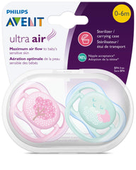 AVENT Philips Ultra Air Pacifier, 0-6 months, pink fashion decos, 2 pack, SCF343/20