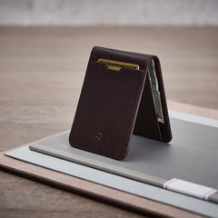 Vaultskin MANHATTAN Slim RFID Blocking Bifold Leather Wallet for Men - Minimalist Front Pocket Card Holder, Holds 9 Cards & Cash, Premium Italian Leather - Brown