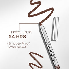 RENEE Midnight Kohl Kajal Pencil - Waterproof, Smudgeproof With Sharpener - 24 Hours Long Stay - One Swipe Application - Vitamin E, Olive Oil and Castor Oil - 1.5 Gm, Matte Finish (Brown)