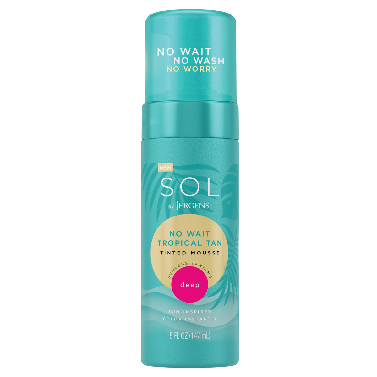 Sol by Jergens, Instant Sunless Self Tanner Mousse, No Wait Tropical Tan Deep Color, No Transfer, 5 Minute Tan, Deep, Cruelty Free, Vegan, Suitable for Sensitive Skin, 5 Oz
