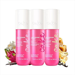 Cake Beauty Hair and Body Mist Bundle, The Finishing Touch Gourmand Fragrances Pistachio, Salted Caramel, Vanilla & Pink Dragon Fruit Scents Infused with Vitamin E and Argan Oil 3 Pack
