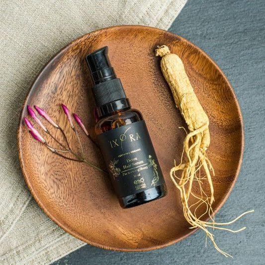 ixora Detox Hair Serum enriched with ginseng & garlic, stimulate hair growth & stop hair loss - 30ml Certified Organic