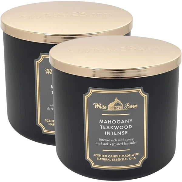 Bath & Body Works White Barn 3-Wick Candle in Mahogany Teakwood High Intensity (Pack of 2)
