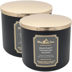 Bath & Body Works White Barn 3-Wick Candle in Mahogany Teakwood High Intensity (Pack of 2)
