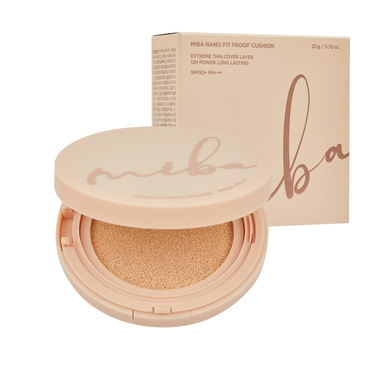 MIBA Nano Fit Proof Cushion. Extreme Thin Cover Layer. 12H Power Long Lasting Cover.Air-Wear Breathing Base.VEGAN. SPF50+ PA+++ 20g / 0.7 oz (N23 Natural Beige)