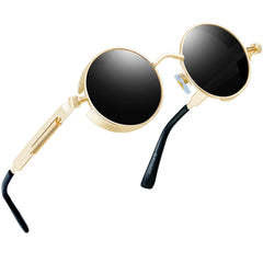 Joopin Steampunk Round Sunglasses - Metal Frame, 100% UV Protection (B02-Gold Black)