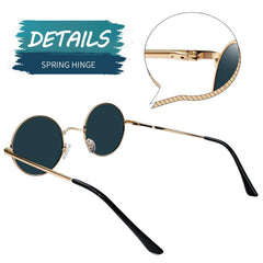 KANASTAL Hippie Round Polarized Sunglasses for Women Men, Small Circle Sun Glasses Classic Vintage Retro Shades Metal Frame UV400 Protection