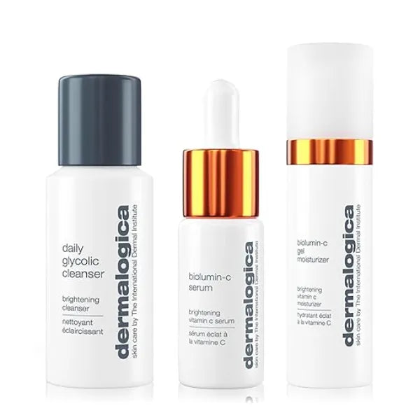 Dermalogica Daily Brightness Boosters Facial Skin Care Kit Contains BioLumin C Serum (0.3 oz), BioLumin C Gel Moisturizer (0.5 oz), and Daily Glycolic Cleanser (1 oz)