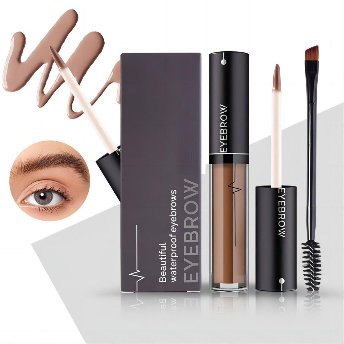 Azonee Waterproof Eyebrow Gel - Brown Tinted Mascara Makeup for Natural-Looking Brows, Long-Lasting Smudge-Proof Formula with Brow Shaper and Mascara Primer Brush Wand Kit