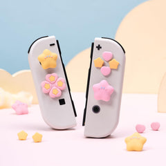 Tazweeq for Nintendo Switch Joystick Cap Cross Button Stickers, Compatible with Nintendo Switch/OLED, Cute Star 3D Soft Silicone ABXY Buttons Sticker Joystick Cover Caps, Star Pink-Yellow