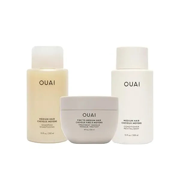 OUAI Medium Hair Bundle Shampoo Conditioner & Hair Treatment Masque with Shea Butter, Keratin and Panthenol Paraben, Phthalate and Sulfate Free