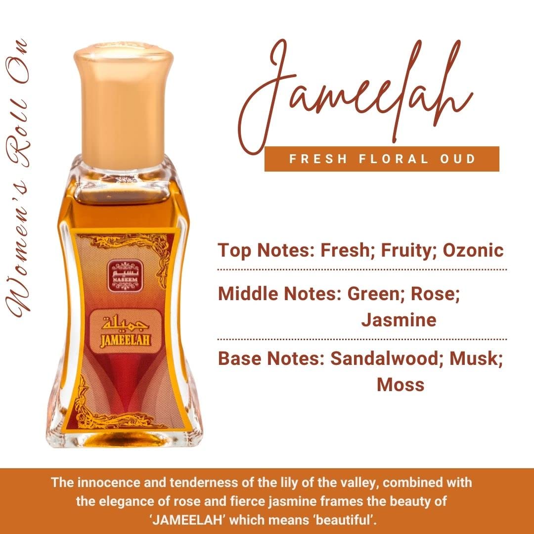 JAMEELAH Perfume Oil Rollerball Non Alcoholic Fragrance Oil Fruity Floral Amber Musk Perfumes for Women by Naseem Perfume 24 mL / 0.81 fl. oz. (Pack of 1) - Long Lasting Women's Fragrances.
