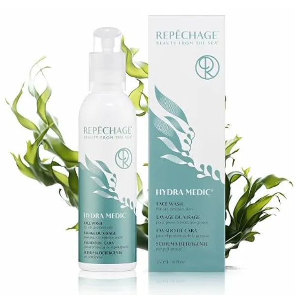 Repechage Hydra Medic Gentle Exfoliating Face Wash for Oily & Problem Skin Daily Foaming Gel Cleanser with Salicylic Acid, Laminaria Digitata Seaweed, Aloe Vera, Tea Tree Oil & Green Tea 6 fl oz