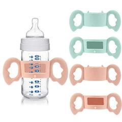 Parlberd 4 Pack Baby Bottle Handle, 100% Silicone Baby Bottle Handles, Outer Diameter 3.5-5cm for Bottle (Green, Pink)