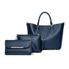 QCQ 3-Pack Fashion Handbags and Purses for Women - Tote Bag, Top Handle Satchel, and Shoulder Bag Set - Blue