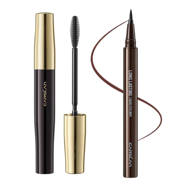 CARSLAN Light-Lengthening Mascara Bundle with Brown Eyeliner Liquid Liner Perfect for ALl Lash Types