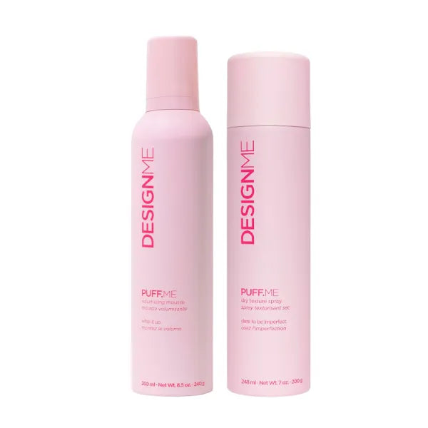 DESIGNME PUFF.ME Volumizing Spray & Volumizing Mousse for Curly Hair Bundle | 7-Oz Dry Texture Spray for Hair & 8.5-Oz Curly Hair Mousse | Color-Safe, Flexible-Hold Hair Texture Spray & Mousse