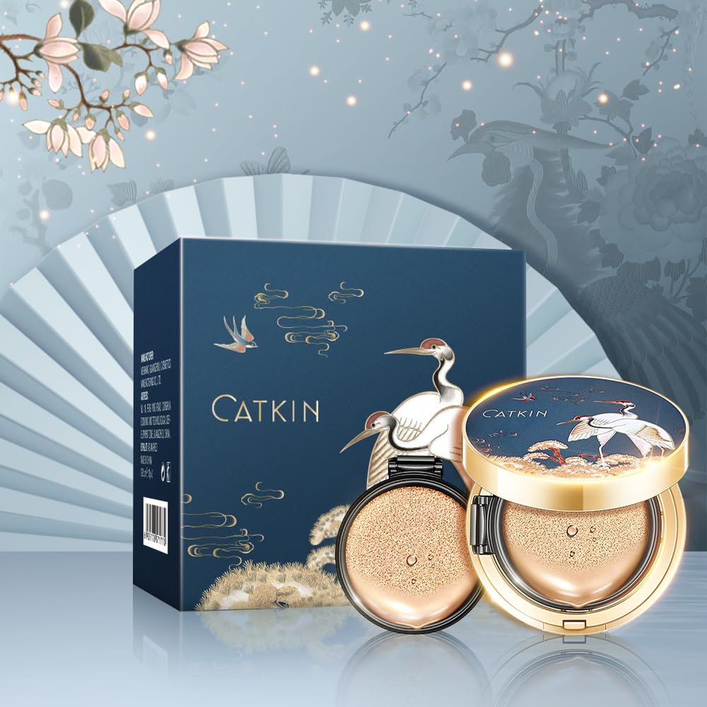 CATKIN X SUMMER PALACE Foundation for Mature Skin, Full Coverage Foundation with Lightweight and Breathable Formula, Refillable Cushion Foundation 13g*2 (C04)