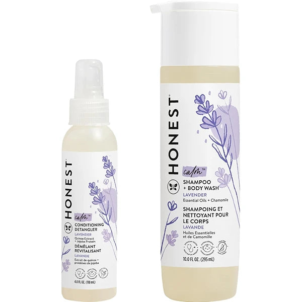 The Honest Company Lavender Calm 2-in-1 Shampoo & Body Wash + Conditioning Detangler Bundle | Tear-Free, Hypoallergenic, Naturally Derived Baby & Kids Hair Care | 10 fl oz & 4 fl oz