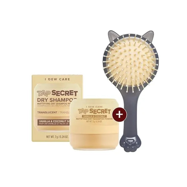 I DEW CARE Brush and Tap to Refresh Set Tap Secret Vanilla & Coconut + Detangling Brush with Mirror