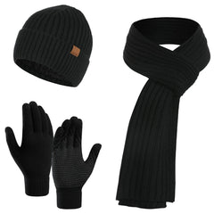 Cybrixus Winter Hat Scarf Glove Set, 3 in 1 Wool Hat Gloves & Scarf Winter Set, Women Winter Hats 3-Piece Warmer Set,Men Womens Ski Cap Touch Screen Mittens Suit Couples Matching Hats for Men Women - Black