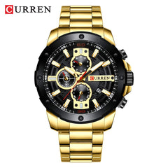 Bundles of 2,CURREN 8336 Man Quartz Wristwatch Luminous Date Display 1/10 Second Minute Second Chronograph Dial Stainless Steel Watchband Male Watch - Gold