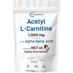 Micro Ingredients Acetyl L-Carnitine (ALCAR) 1,000 mg Per Serving, 240 Softgels | 2-in-1 Formula with Alpha Lipoic Acid | Made with MCT Oil | Non-GMO, Gluten Free