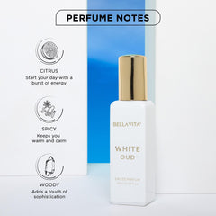 Bella Vita Luxury Organic White Oud Eau De Parfum For Men & Women | Soft Oudh Premium Fragrance with Orange, Fressia, Oudh, Tobacco & Musk | Long Lasting Fragrance Unisex, 20 ML