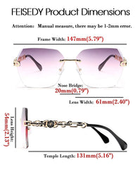 Rimless Sunglasses for Women Metal Square Frame Classic Diamond Grandient lens Eyewear UV Protection Fashion Shades for Women B2567
