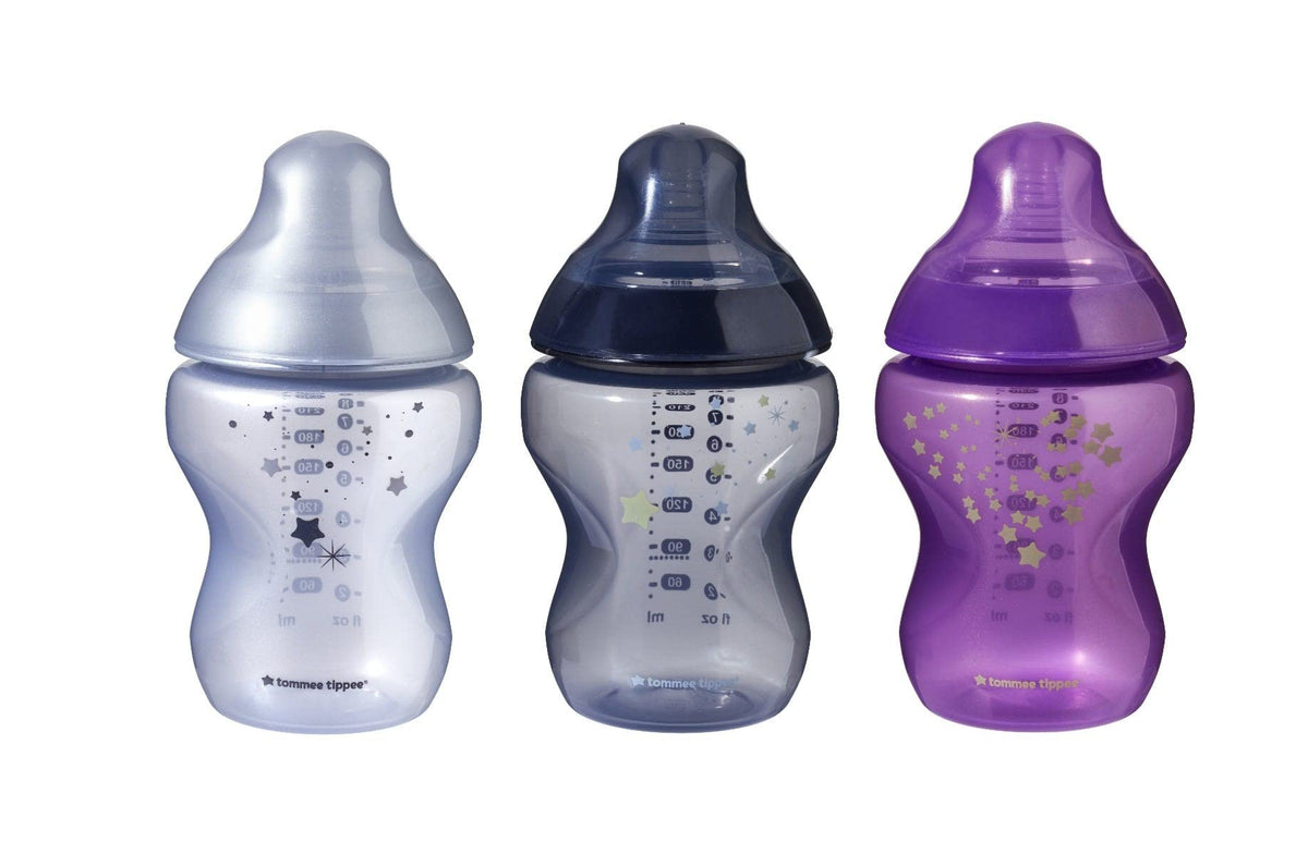 Tommee Tippee Closer to Nature® Baby Bottles, Breast-Like Teat with Anti-Colic Valve, 260ml, Pack of 3, Midnight Skies