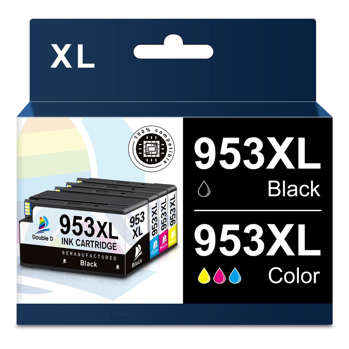 HP 953XL Ink Cartridges, 4-Pack, Unaffected by Upgrade, Compatible with HP OfficeJet Pro 7720, 7730, 7740, 8210, 8710, 8720, 8725, 8730, 8740 Printers (1BK, 1CY, 1MG, 1YL)