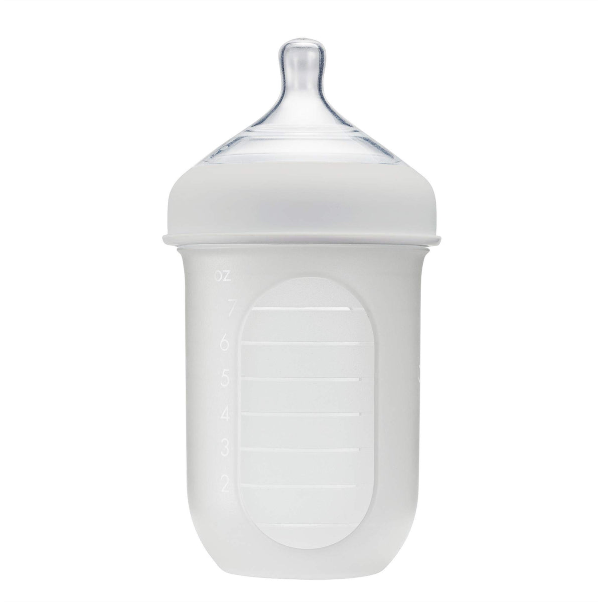 Boon Nursh Reusable Silicone Baby Bottle with Collapsible Silicone Pouch Design - Everyday Baby Essentials - Stage 2 Medium Flow Baby Bottles - Gray - 8 Oz