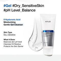 ANUA Moisturizing Gentle Gel Cleanser, for daily hydrating foaming gel face wash, exfoliating with Hyaluronic Acid+Squalane, cleanser for combination skin, Korean Skincare (150ml/5.07fl oz.)