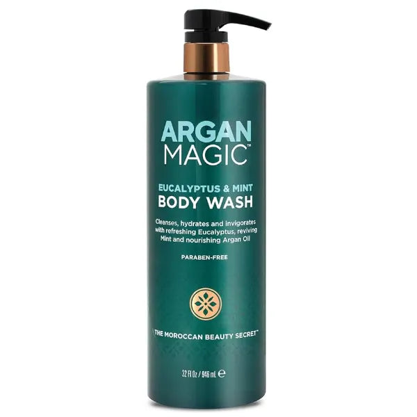 Argan Magic Eucalyptus & Mint Body Wash with Argan Oil Cleanses, Hydrates & Invigorates with Refreshing Eucalyptus & Mint Made in USA