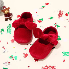 PATPAT Christmas Baby / Toddler Bow Velcro Soft Sole Walking Shoes Red