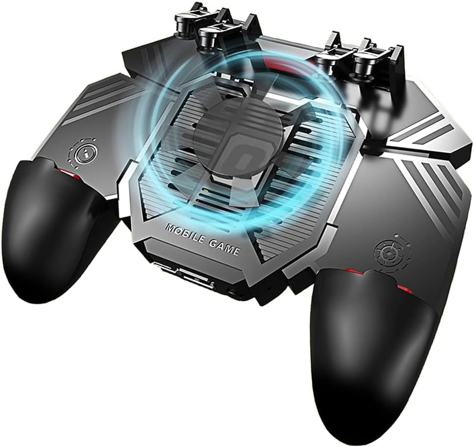 Mobile Game Controller, with Phone Cooling Fan 1200mAh Phone Gaming Grip, Universal Phone Triggers, Gamepad Joystick 4 Triggers L1R1 for Smartphone Android iOS Width from 67 to 90 MM(1 Pack)