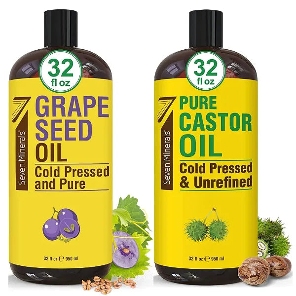 Seven Minerals Pure Grapeseed Oil & Pure Castor Oil, 32 Fl Oz Each