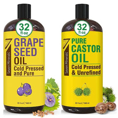 Seven Minerals Pure Grapeseed Oil & Pure Castor Oil, 32 Fl Oz Each