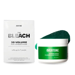 Overtone Color Depositing Semi-Permanent Hair Dye Conditioner - 8 oz For Natural & Color-Treated Hair, The Bleach 30 Volume Hair Lightening Kit - Professional-Grade Included - Extreme Green