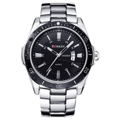 CURREN Men's Analog Watch Stainless Steel Case Black Dial Date Window Stainless Steel Case