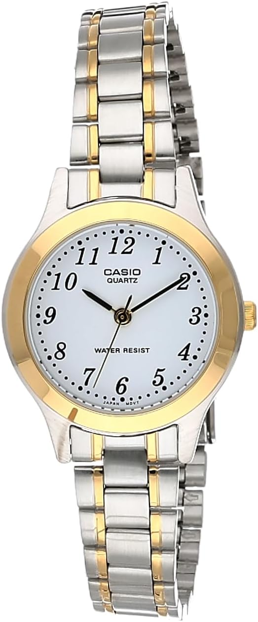 Casio Womens Quartz Watch, Analog Display and Leather Strap Silver/Gold