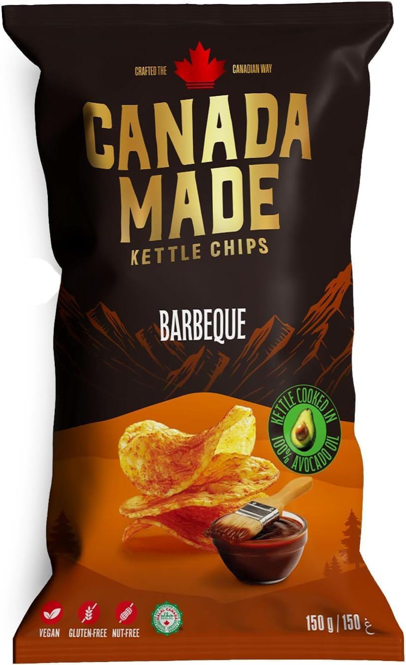 Canada Made BBQ Avocado Oil Kettle Cooked Potato Chips, Gluten Free, 150g | Halal, Vegan, Nut-Free, Imported from Canada, Non-GMO, Healthier Alternative, Great for Sharing