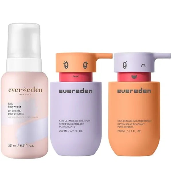 Evereden Kids Shampoo Detangler, Conditioner and Body Wash Cool Peach Made With Clean and Non-toxic Ingredients Gentle Skin Care for Kids