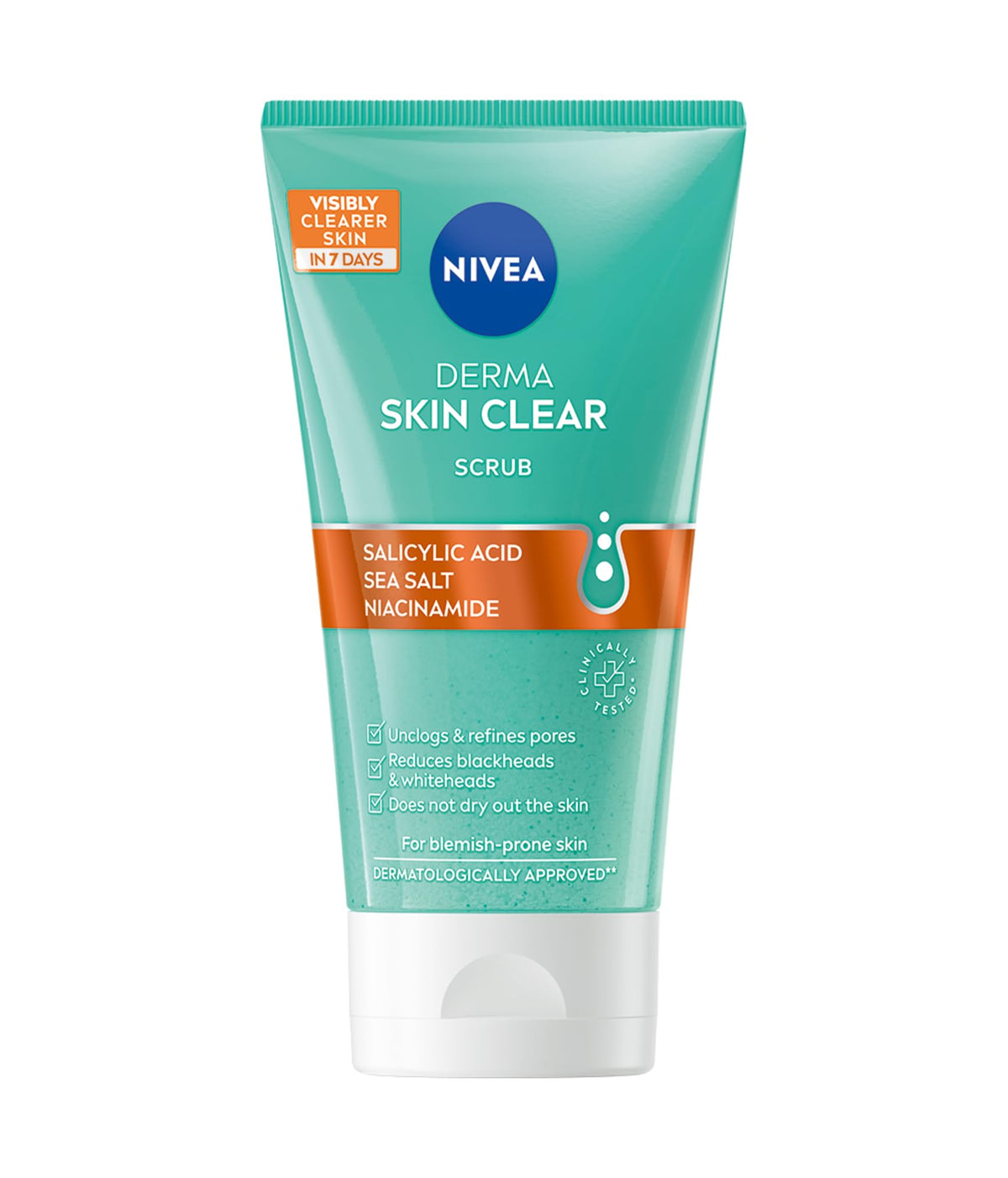 NIVEA Derma Skin Clear Scrub, Exfoliating Face Scrub, Salicylic Acid Face Scrub Enriched with Niacinamide to Unclog Pores and Refine Skin Textures, 150ml