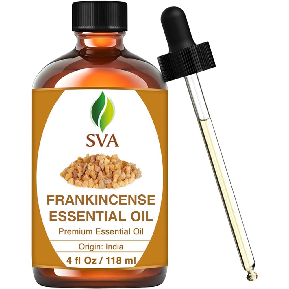SVA Frankincense Oil 4 fl oz – 100% Natural Essential Oil with Dropper – For Diffuser, Hair, Skin, Soap & Candle Making