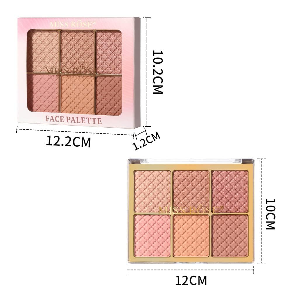 Azonee 6 Colors Facial Blush Palette, 1 Piece Multi Purpose Blusher Facial Highlighter Contour Makeup Palette, Matte Shimmer Pearly Blusher Palette