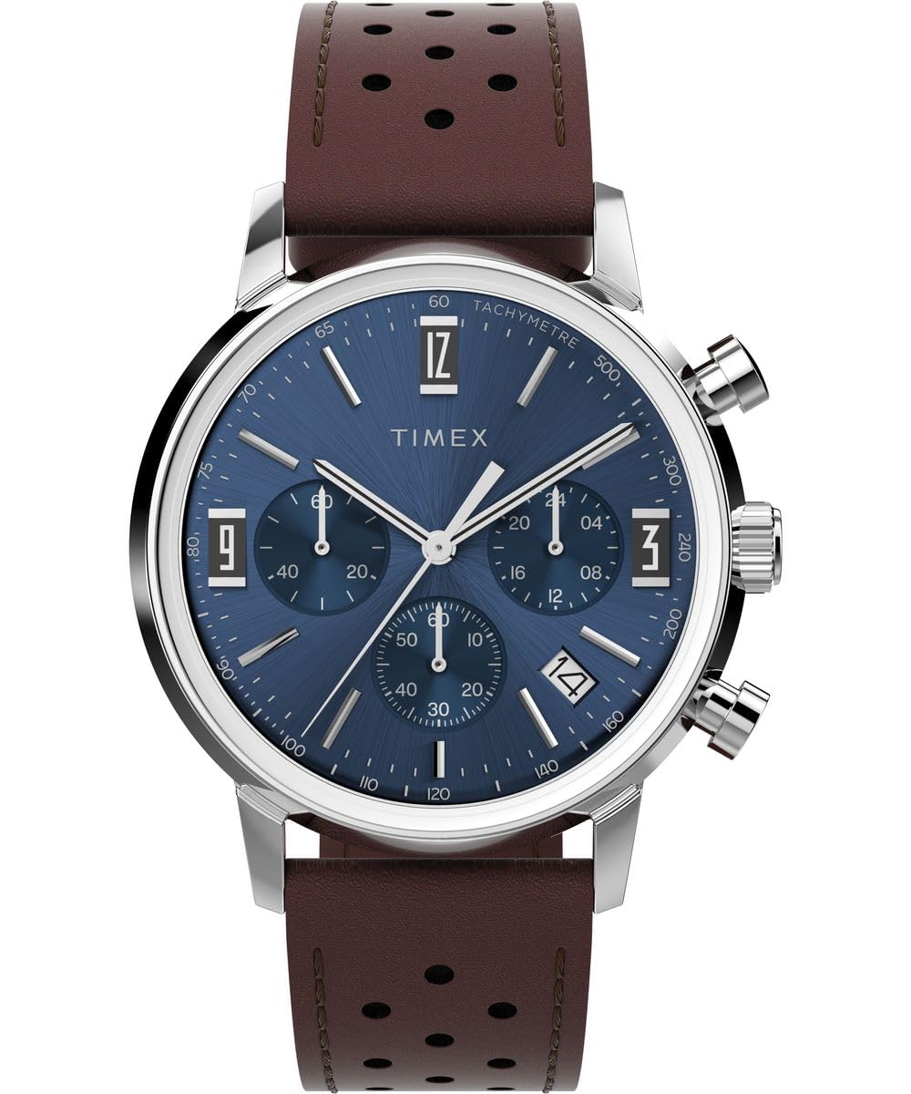 Timex Marlin Men's Chronograph Watch with Leather Strap - Blue