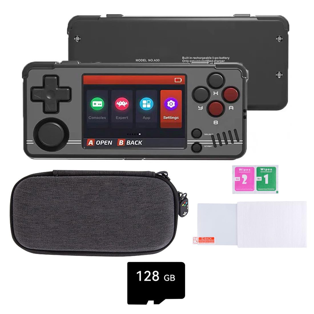 Actualia MIYOO A30 Retro Handheld Game Console with 11000 Games, 2.8-inch IPS Screen Cortex-A7 Linux System 128G Arcade Gaming Console for Children Adult
