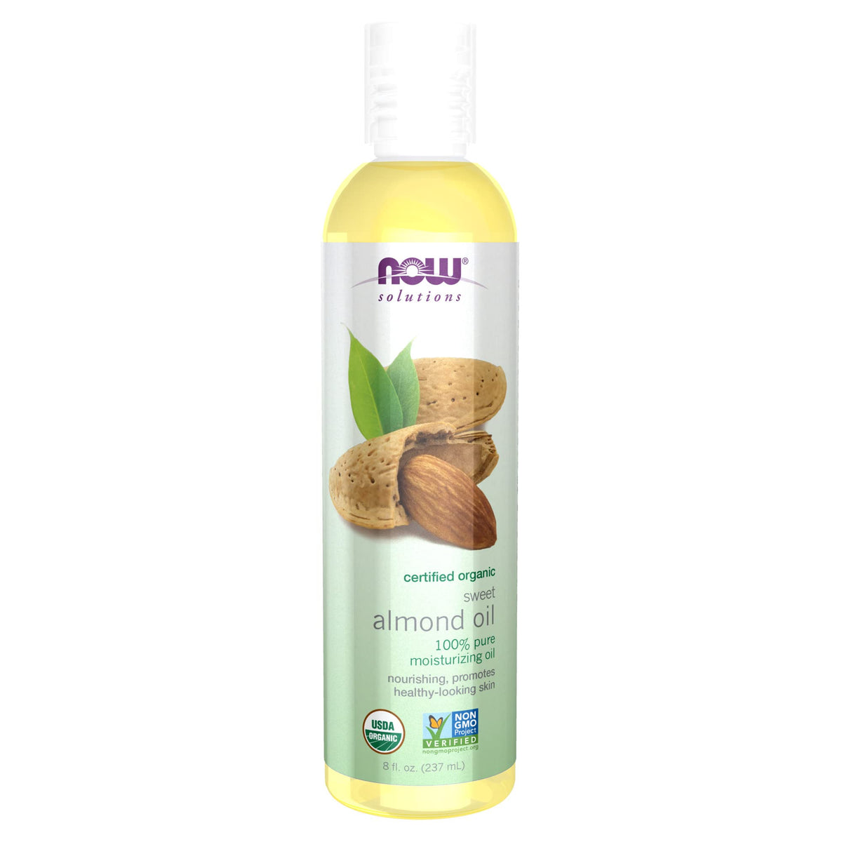 NOW Solutions, Organic Sweet Almond Oil, 100% Pure Moisturizing Oil, Promotes Healthy-Looking Skin, Unscented Oil - 8-Ounce