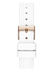 GUESS Blue + Rose Gold-Tone Crystal Silicone Watch